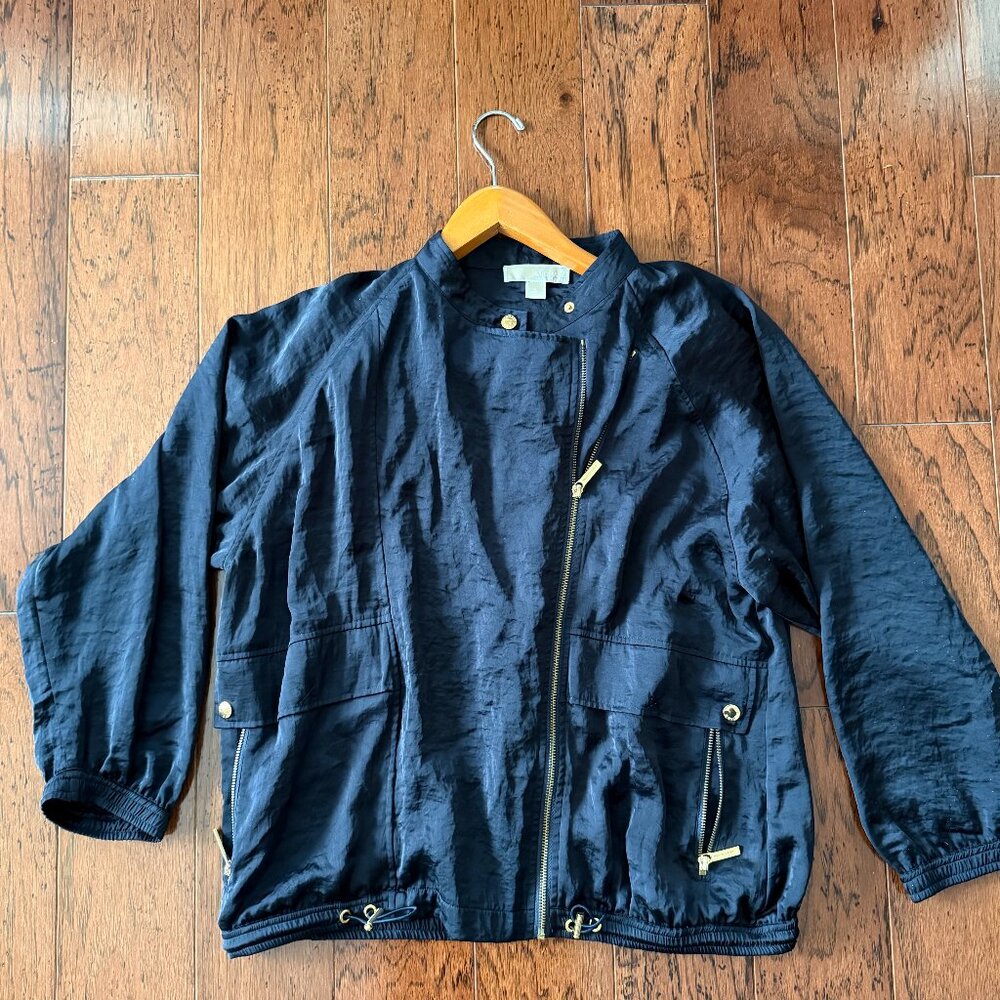 Michael Kors Navy Lightweight Bomber Jacket | Women’s Large | Gold Zip